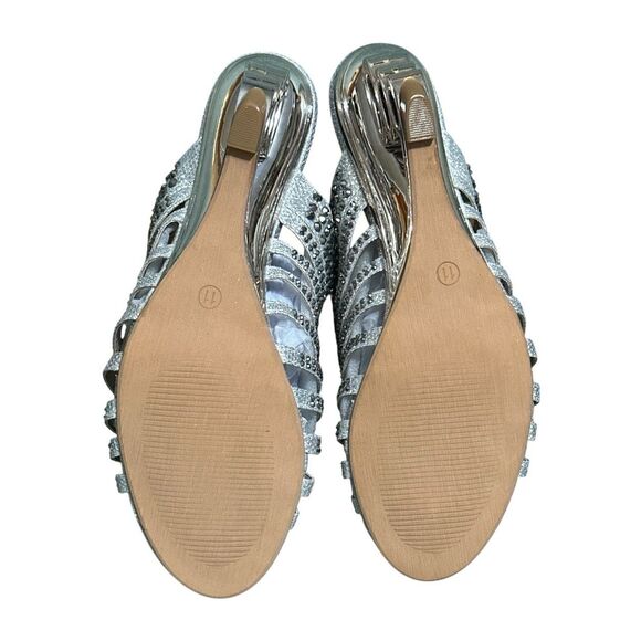 Simply Couture Rhinestone Heels Silver Open Toe Sandal Slides–Glam Party Size 11 - Picture 6 of 10